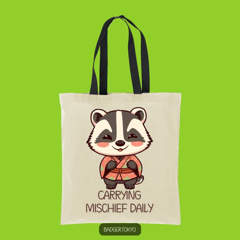Funny Kawaii Badger Wink Tote Bag - Mischievous Accessory Gift