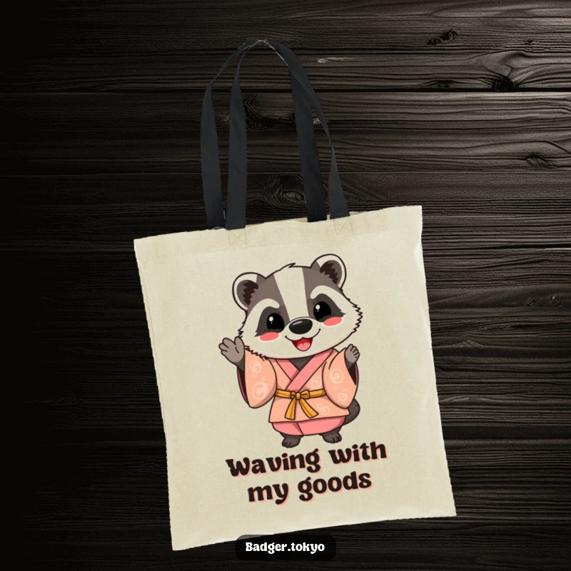 Funny Happy Badger Kimono Tote Bag, badger waving friendly, cheerful, practical, vibrant, perfect funny gift.