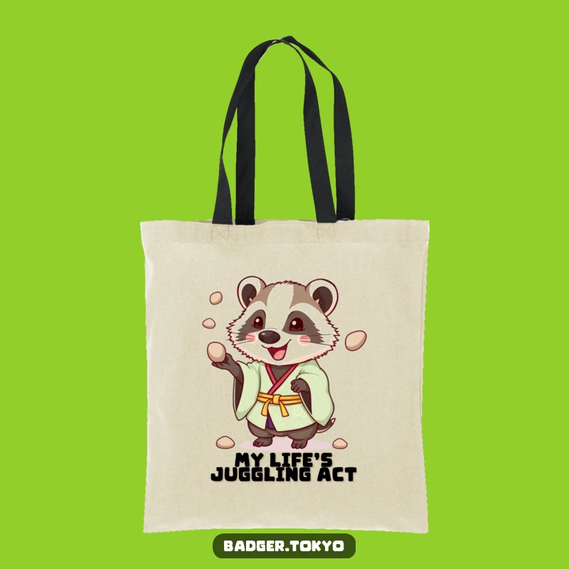 Funny Juggling Badger Kimono Tote Bag: Enthusiastic Style, Handy Funny Gift