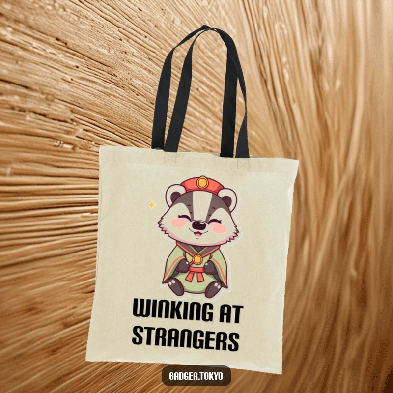 Funny Winking Badger Kimono Tote Bag, badger winking with happy sparkle, mischievous, practical, charming, perfect funny gift.